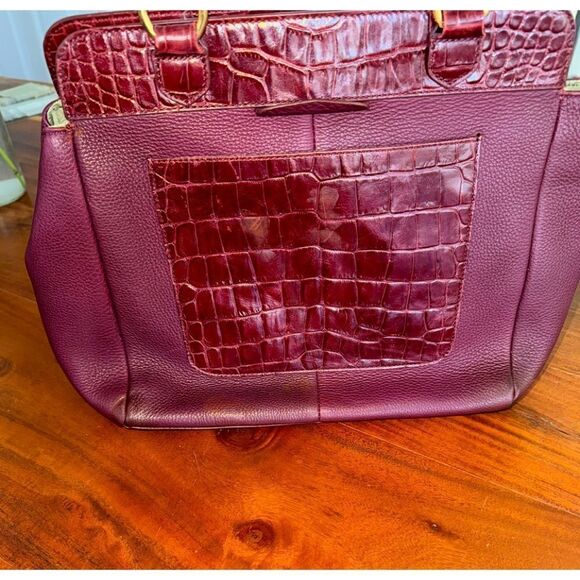 Issac Mizrahi leather handbag with large faux croc pocket.  
Magnetic closure - Picture 3 of 11